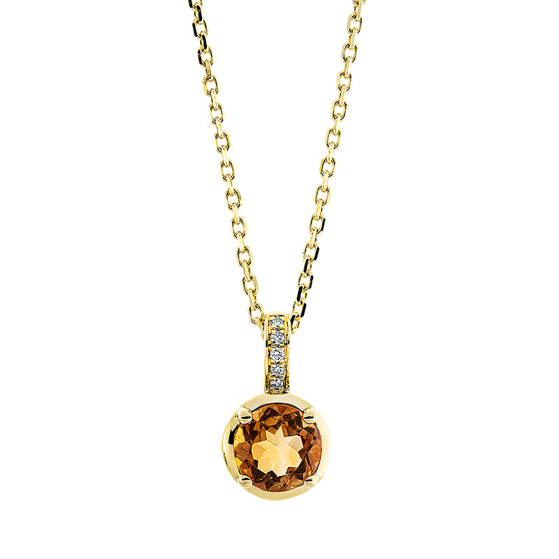 Collier 18 kt GG, mit ZÖ 40 cm + 43 cm, 5 Brill. 0,03 ct, TW-si, 1 Citrin 0,83 ct gelb