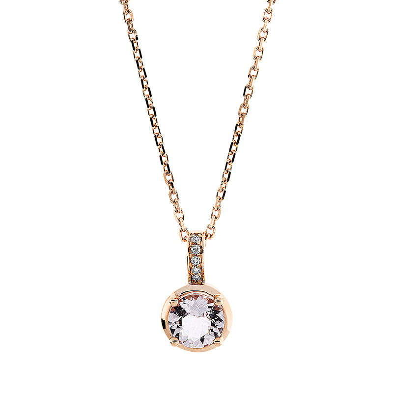 Collier 18 kt RG, mit ZÖ 40 cm + 43 cm, 5 Brill. 0,03 ct, TW-si, 1 Morganit 0,66 ct rosa