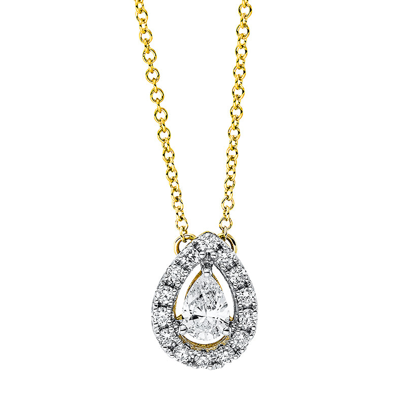Collier 18 kt GG, 1 Tropfen 0,21 ct, TW-si, 14 Brill. 0,14 ct, TW-si