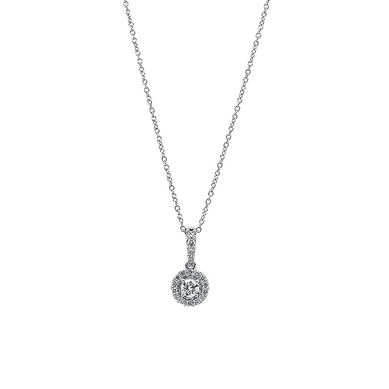 Collier 18 kt WG, mit ZÖ 40,5 cm, 3 Brill. 0,03 ct, TW-si, 1 Brill. 0,15 ct, TW-si, 16 Brill. 0,11 ct, TW-si