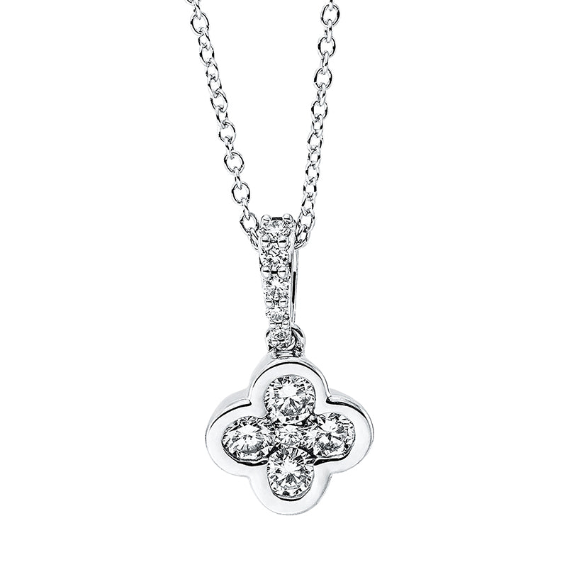 Collier 18 kt WG, mit ZÖ bei 41 cm, 3 Brill. 0,04 ct, TW-si, 1 Brill. 0,04 ct, TW-si, 4 Brill. 0,30 ct, TW-si, 2 Brill. 0,01 ct, TW-si