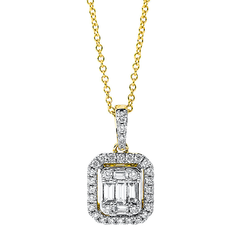 Collier 18 kt GG, mit ZÖ bei 41 cm, 6 Brill. 0,06 ct, TW-si, 2 Bag. 0,03 ct, TW-si, 3 Bag. 0,15 ct, TW-si, 26 Brill. 0,16 ct, TW-si