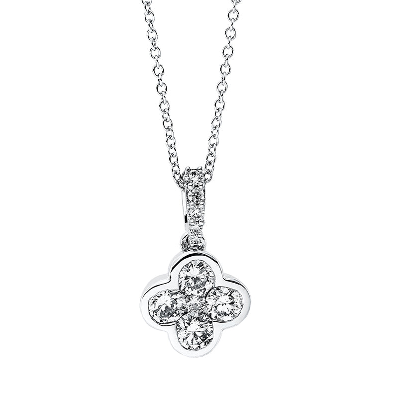 Collier 18 kt WG, mit ZÖ bei 41 cm, 4 Brill. 0,06 ct, TW-si, 4 Brill. 0,63 ct, TW-si, 2 Brill. 0,01 ct, TW-si