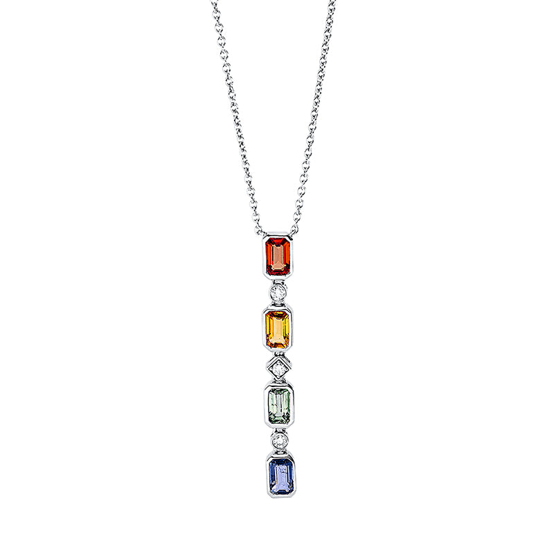 Collier 18 kt WG, 3 Brill. 0,07 ct, TW-si, 4 Saphire 1,46 ct multicolor
