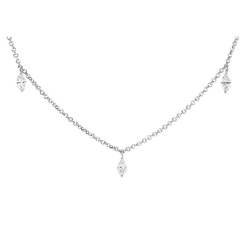Collier 18 kt WG, mit ZÖ 38 cm + 41 cm, 3 Nav. 0,21 ct, TW-si