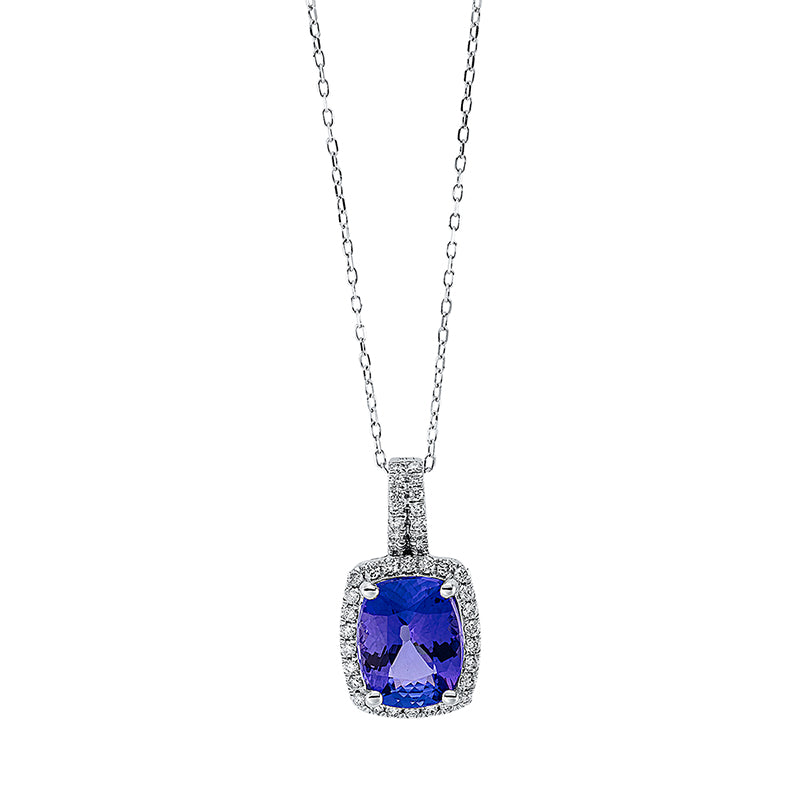 Collier 14 kt WG, mit Öse, 40 Brill. 0,27 ct, TW-si, 1 Tansanit 2,77 ct blau