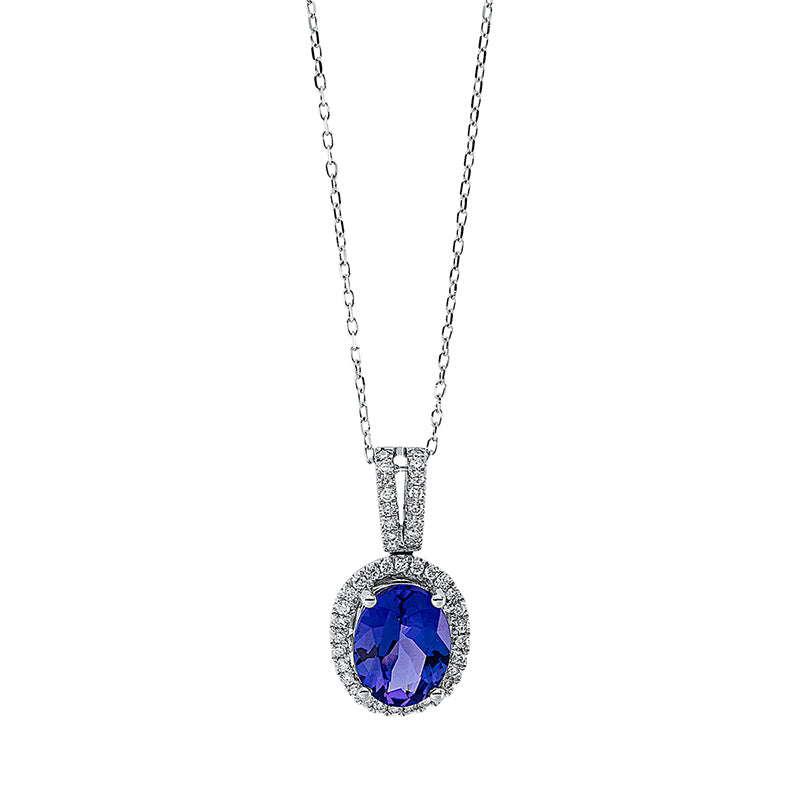 Collier 14 kt WG, mit ZÖ 40 cm, 44 Brill. 0,22 ct, TW-si, 1 Tansanit 2,06 ct blau