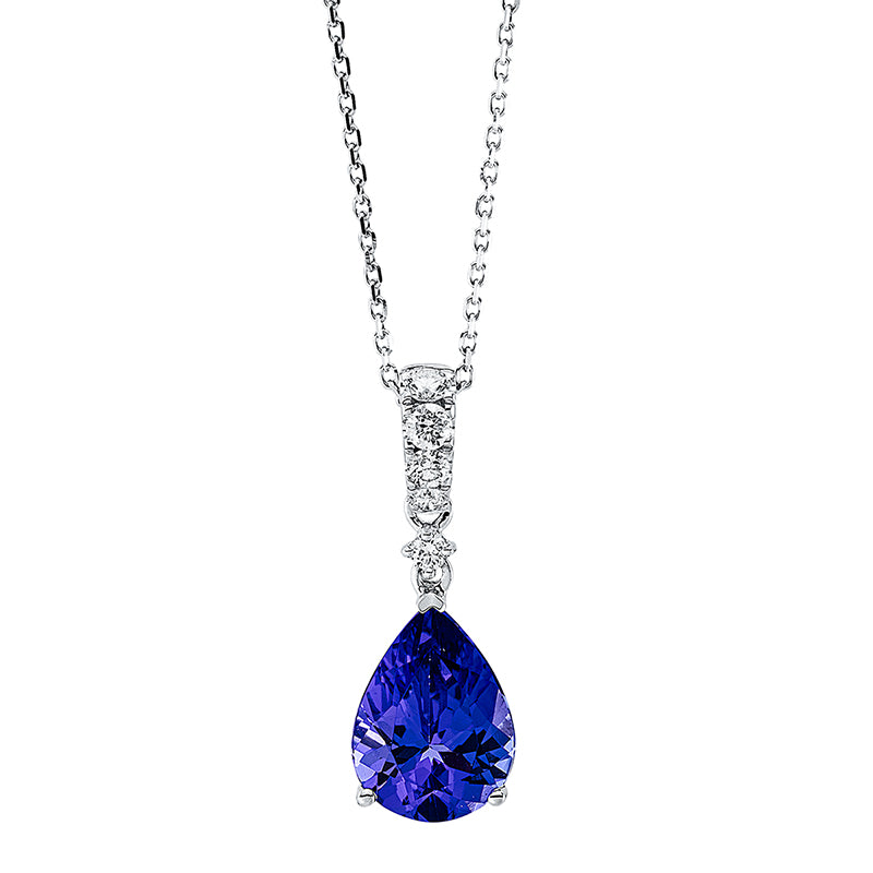 Collier 14 kt WG, mit ZÖ 40 cm, 5 Brill. 0,21 ct, TW-si, 1 Tansanit 3,27 ct blau