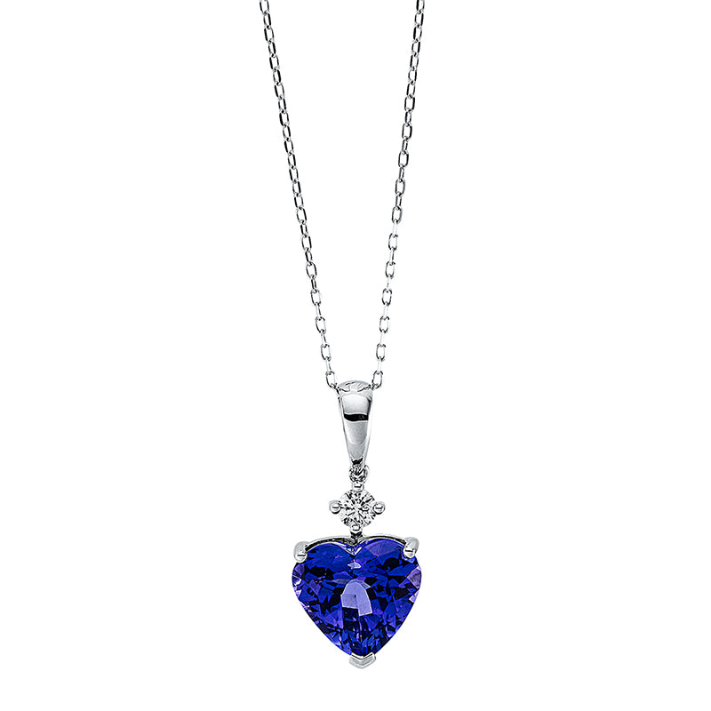 Collier 14 kt WG, mit ZÖ 40 cm + 43 cm, 1 Brill. 0,10 ct, TW-si, 1 Tansanit 3,18 ct blau