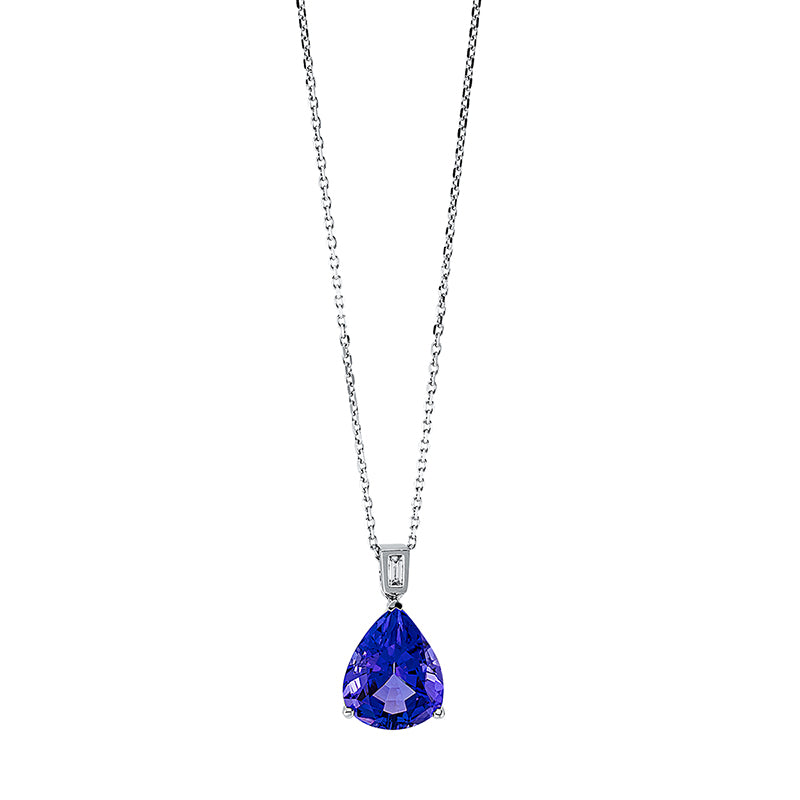 Collier 14 kt WG, mit ZÖ 40 cm + 43 cm, 1 Bag. 0,04 ct, TW-si, 1 Tansanit 4,39 ct blau