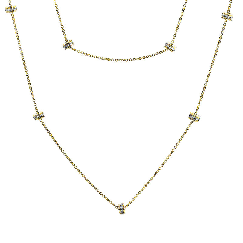 Collier 18 kt GG, mit ZÖ 65 cm, 110 Brill. 0,77 ct, TW-si