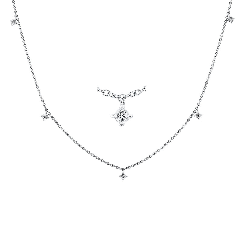 Collier 18 kt WG, mit ZÖ 40 cm, 5 Brill. 0,16 ct, TW-si