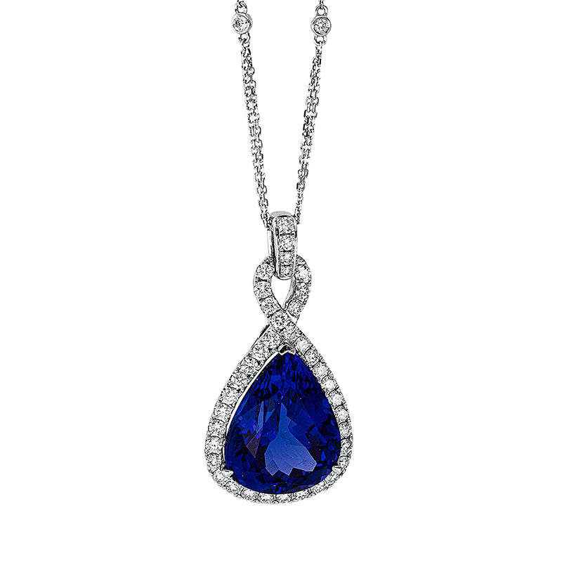 Collier 18 kt WG, mit ZÖ 40 cm + 43 cm, 42 Brill. 1,10 ct, TW-si, 1 Tansanit 21,20 ct blau