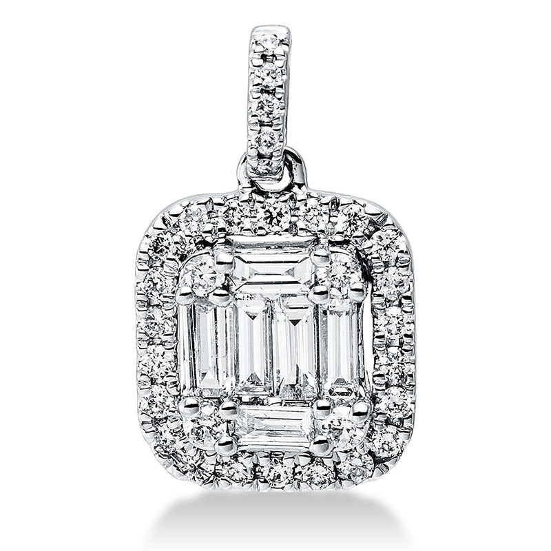 Collier 18 kt WG, mit ZÖ 41 cm, 6 Trap. 0,16 ct, TW-si, 31 Brill. 0,12 ct, TW-si