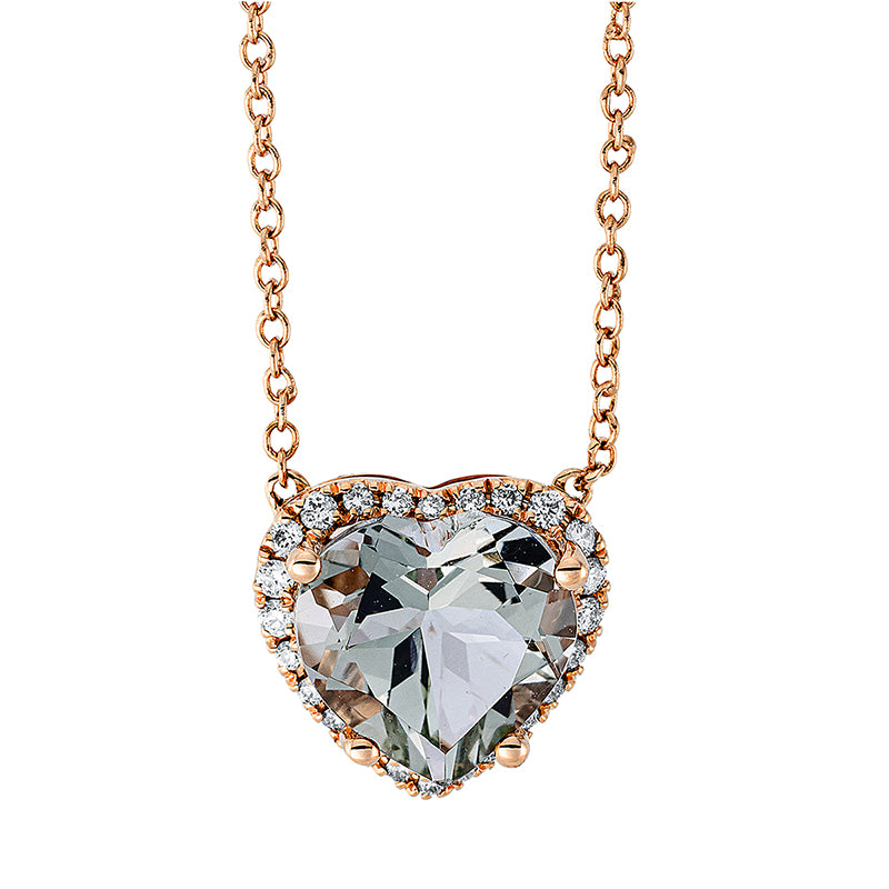 Collier 18 kt RG, mit ZÖ 40 cm, 24 Brill. 0,11 ct, TW-si, 1 Amethyst 1,90 ct grün
