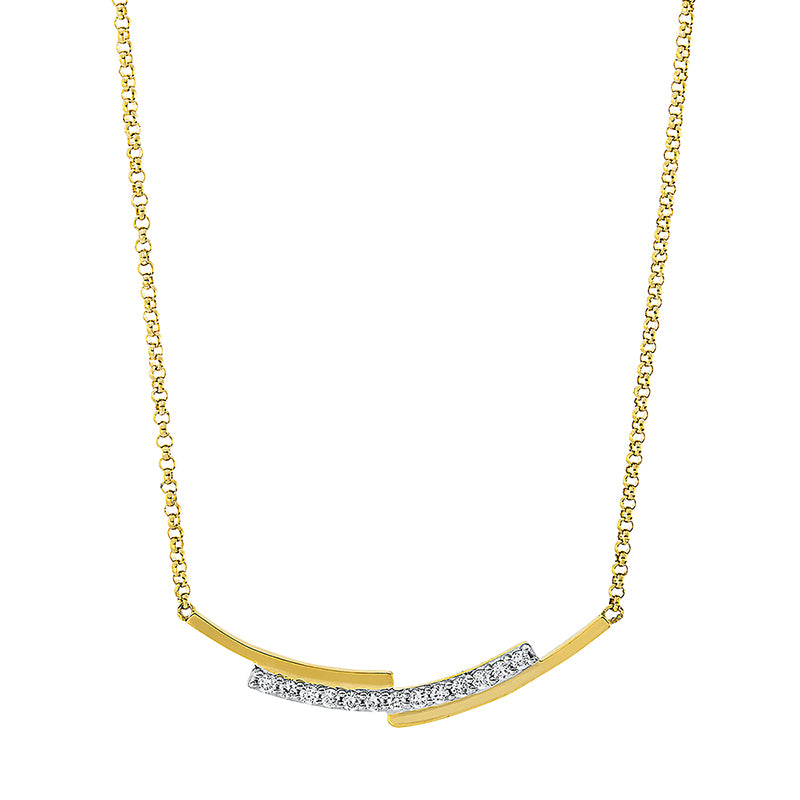 Collier 18 kt GG, Fassung rhodiniert, 13 Brill. 0,10 ct, TW-pi