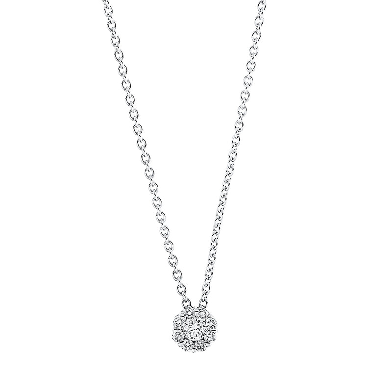 Collier 18 kt WG, mit ZÖ 41 cm + 43 cm, 9 Brill. 0,14 ct, W-pi
