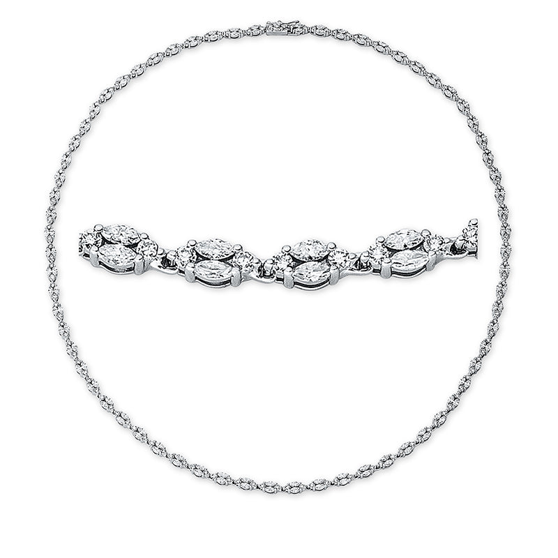 Collier 18 kt WG, 138 Nav. 3,67 ct, W-pi, 138 Brill. 2,08 ct, W-pi