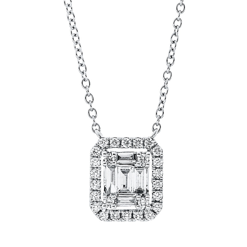 Collier 18 kt WG, 2 Bag. 0,05 ct, TW-si, 3 Bag. 0,15 ct, TW-si, 26 Brill. 0,22 ct, TW-si