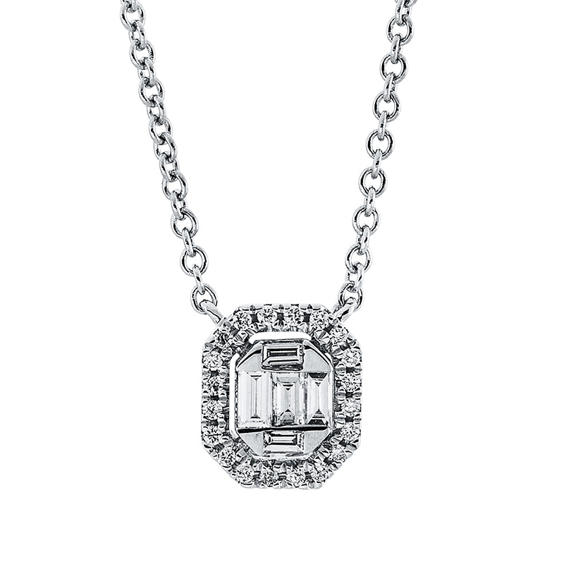 Collier 18 kt WG, 2 Bag. 0,02 ct, TW-si, 3 Bag. 0,08 ct, TW-si, 20 Brill. 0,05 ct, TW-si