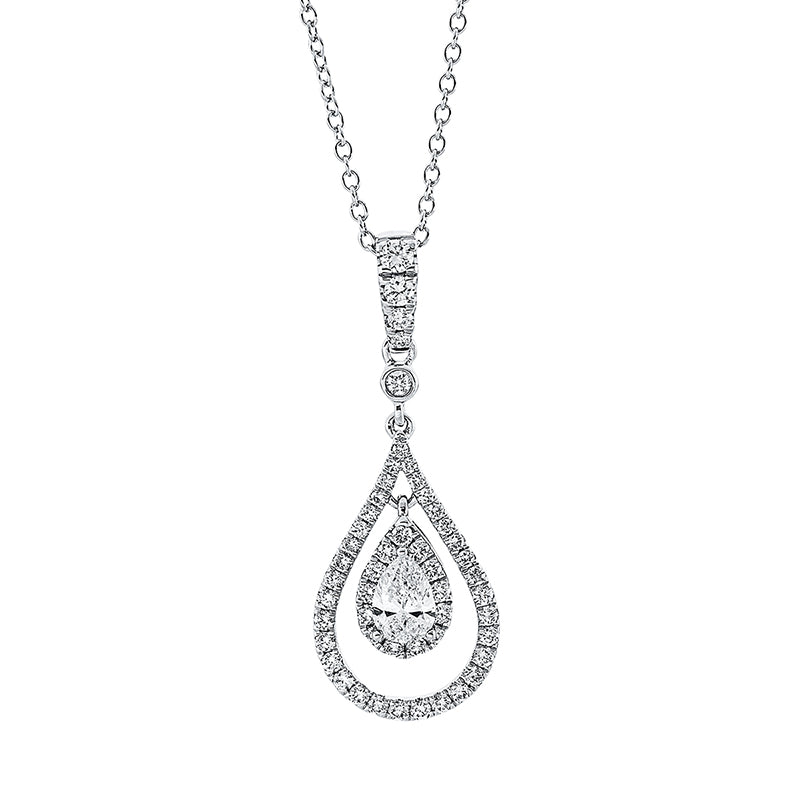Collier 18 kt WG, 2 Brill. 0,07 ct, TW-si, 20 Brill. 0,12 ct, TW-si, 1 Tropfen 0,40 ct, TW-si, 29 Brill. 0,32 ct, TW-si
