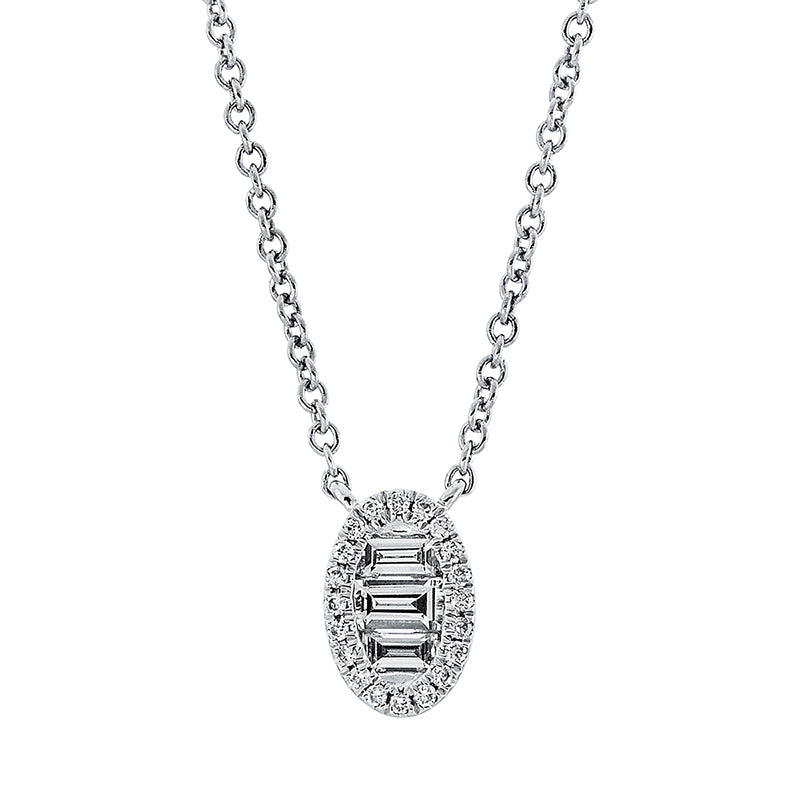 Collier 18 kt WG, 2 Bag. 0,05 ct, TW-si, 1 Bag. 0,09 ct, TW-si, 20 Brill. 0,05 ct, TW-si