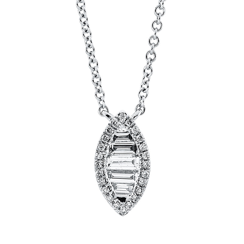 Collier 18 kt WG, 2 Bag. 0,03 ct, TW-si, 2 Bag. 0,10 ct, TW-si, 1 Bag. 0,06 ct, TW-si, 24 Brill. 0,06 ct, TW-si