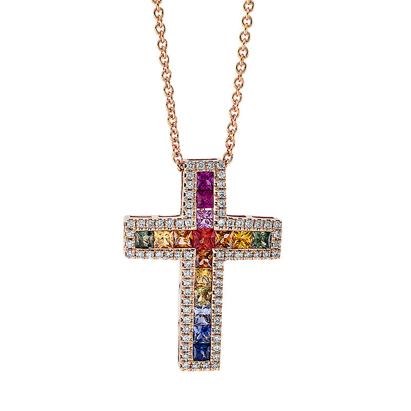 Collier 18 kt RG, 72 Brill. 0,20 ct, TW-si, 16 Saphire 0,99 ct fancy