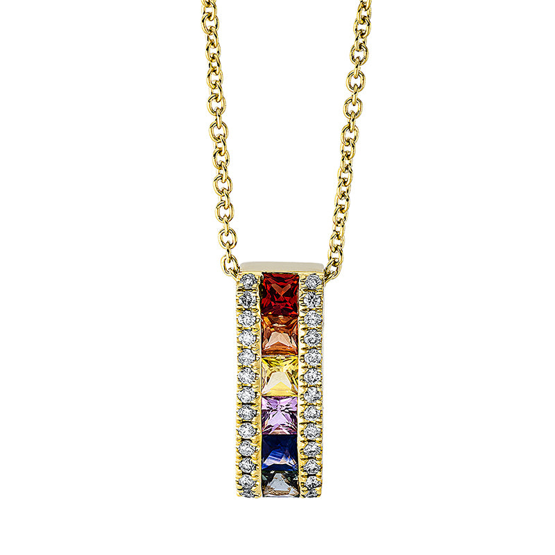 Collier 18 kt GG, 26 Brill. 0,14 ct, TW-si, 6 Saphire 0,73 ct fancy