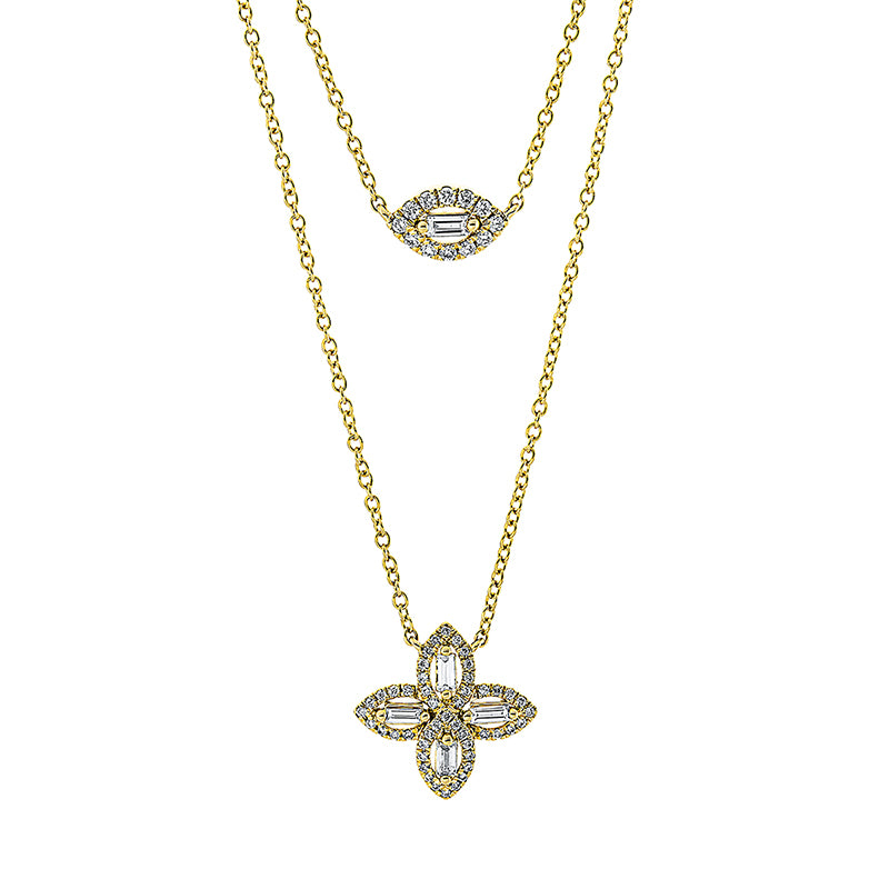 Collier 18 kt GG, 47 Brill. 0,12 ct, TW-si, 4 Bag. 0,13 ct, TW-si, 1 Bag. 0,05 ct, TW-si, 12 Brill. 0,11 ct, TW-si