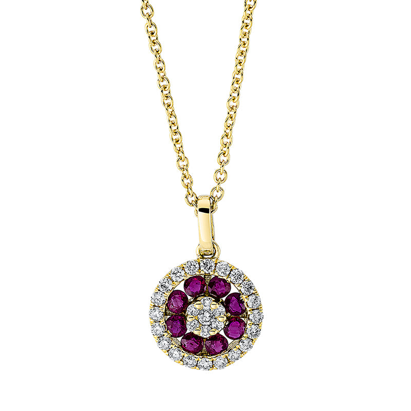 Collier 18 kt GG, mit ZÖ 40 cm, 32 Brill. 0,29 ct, TW-si, 8 Rubine 0,46 ct rot