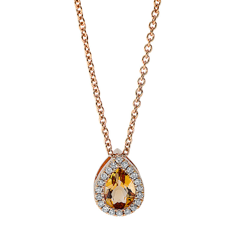 Collier 18 kt RG, mit ZÖ 40 cm, 20 Brill. 0,11 ct, TW-si, 1 Citrin 0,71 ct gelb