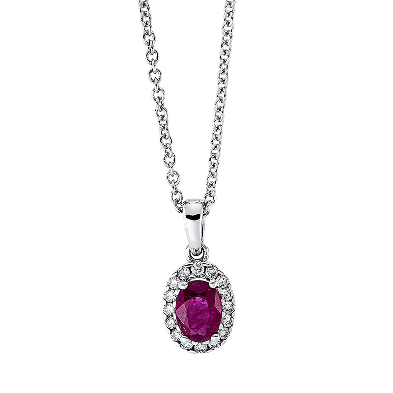 Collier 18 kt WG, mit ZÖ 40 cm, 16 Brill. 0,11 ct, TW-si, 1 Rubin 0,49 ct rot