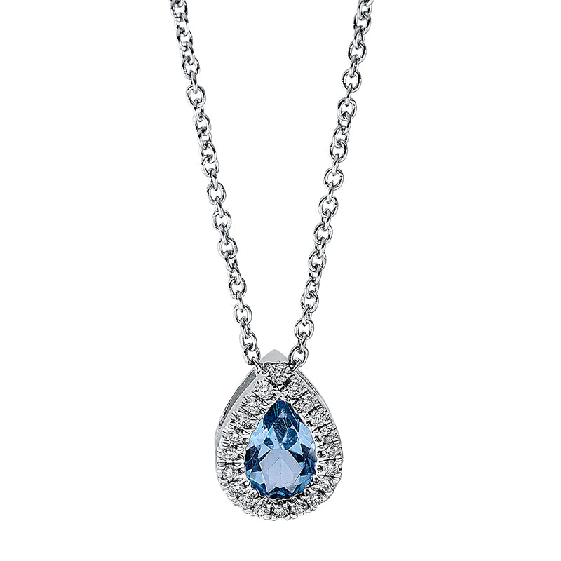 Collier 18 kt WG, mit ZÖ 40 cm, 20 Brill. 0,10 ct, TW-si, 1 Topas 0,84 ct Swiss blue
