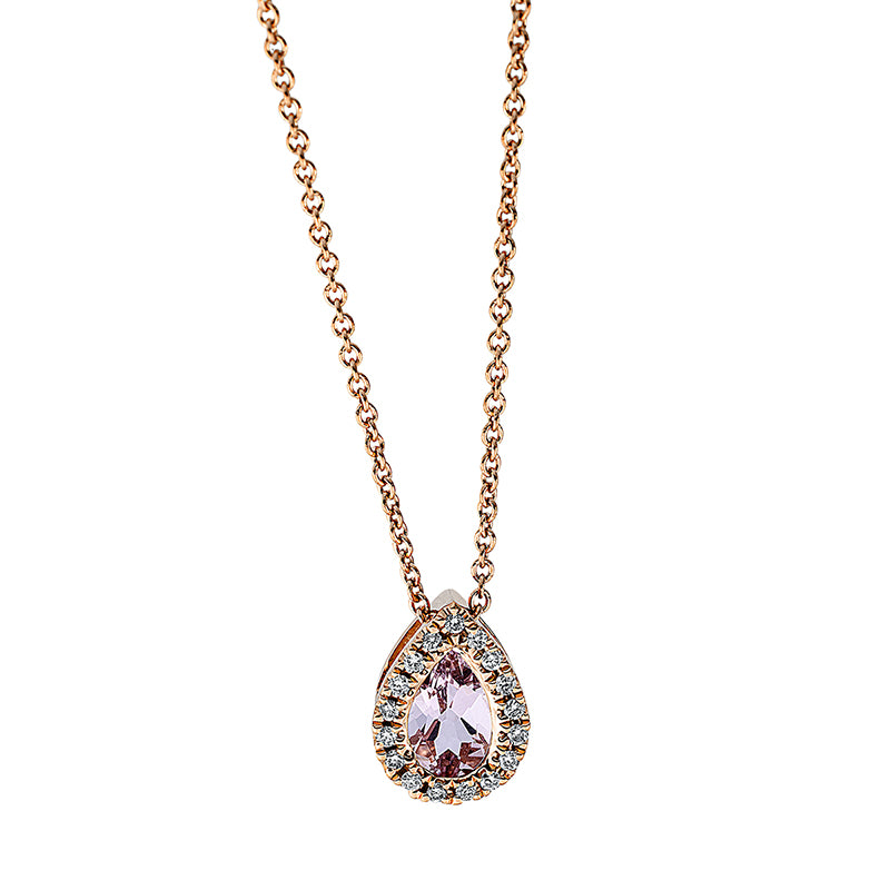 Collier 18 kt RG, mit ZÖ 40 cm, 17 Brill. 0,06 ct, TW-si, 1 Morganit 0,36 ct pink