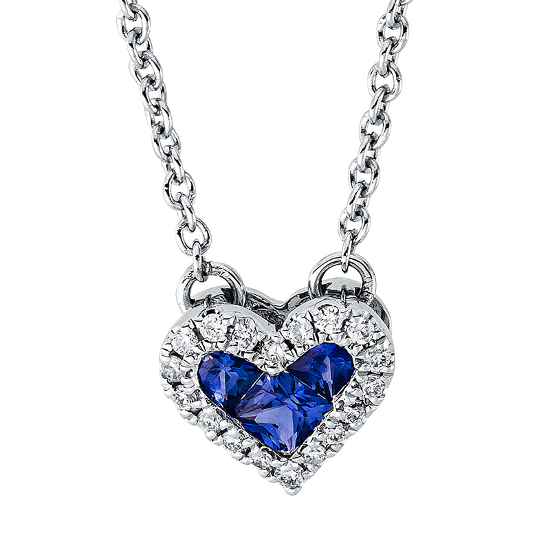 Collier 18 kt WG, mit ZÖ 40 cm, 18 Brill. 0,07 ct, TW-si, 3 Saphire 0,24 ct blau