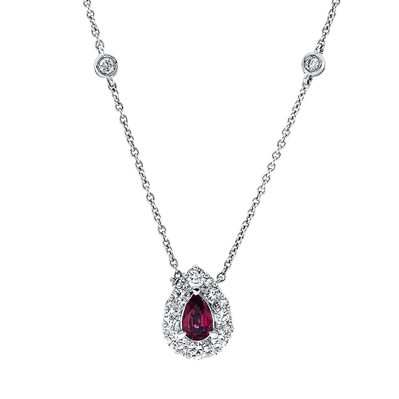 Collier 18 kt WG, 28 Brill. 0,58 ct, TW-si, 1 Rubin 0,45 ct rot