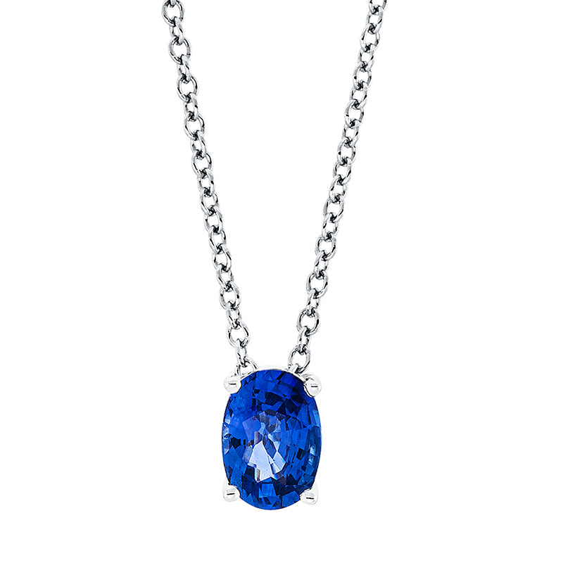 Collier 18 kt WG, 1 Saphir 1,10 ct blau