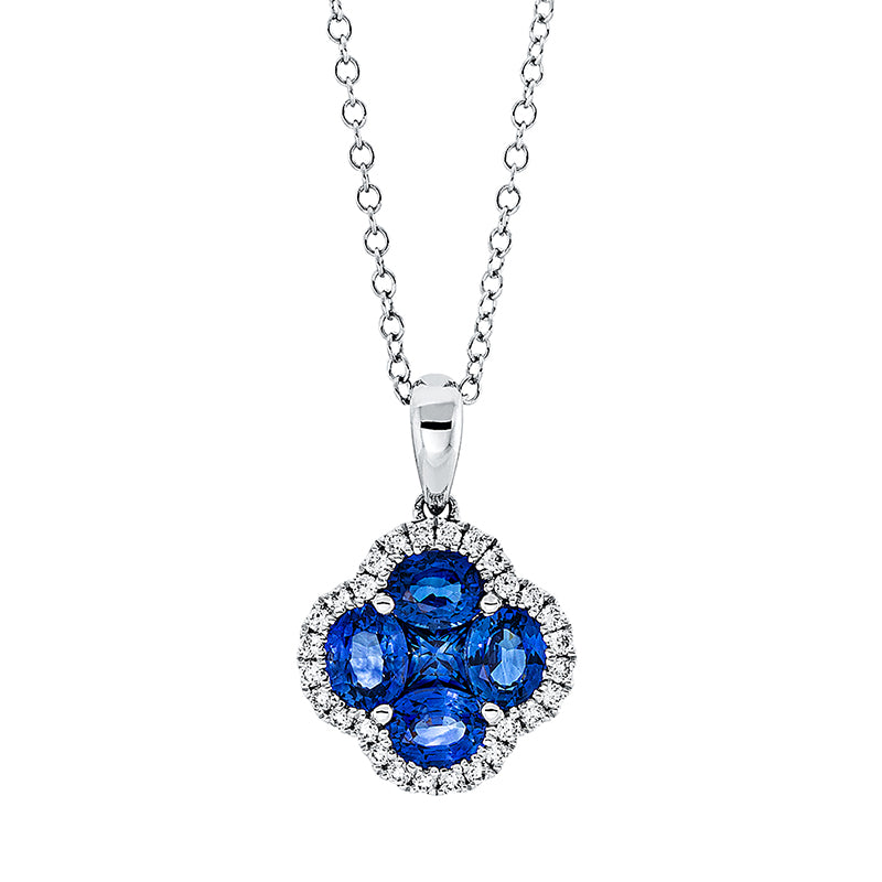Collier 14 kt WG,mit ZÖ 40 cm + 43 cm,28 Brill.0,13 ct,W-vsi,4 Saphire 1,30 ct blau,1 Saphir0,18 ct blau