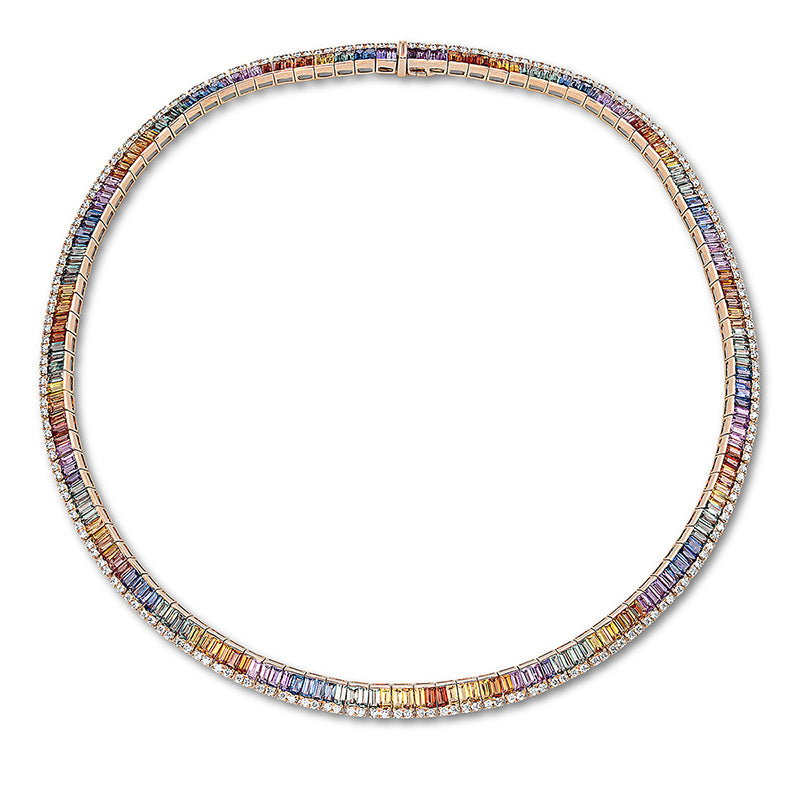 Collier 18 kt RG, 202 Brill. 3,61 ct, TW-vsi, 202 Saphire 31,65 ct multicolor
