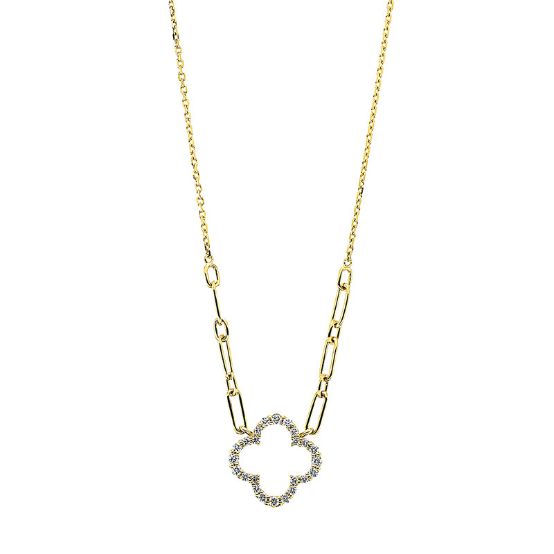 Collier 18 kt GG, mit ZÖ 40 cm + 43 cm, 24 Brill. 0,35 ct, TW-si