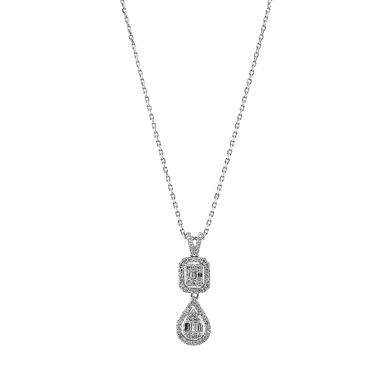 Collier 18 kt WG, 6 Bag. 0,10 ct, F-si, 64 Brill. 0,23 ct, F-si