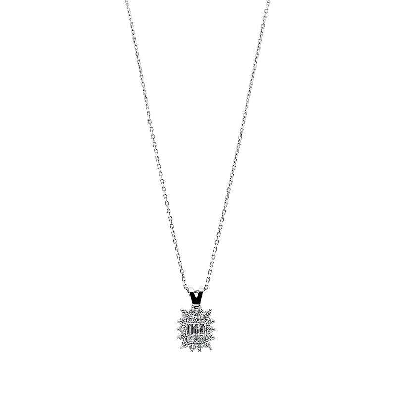 Collier 18 kt WG, 3 Bag. 0,07 ct, F-si, 20 Brill. 0,21 ct, F-si