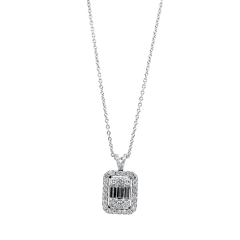 Collier 18 kt WG, 30 Brill. 1,02 ct, F-si, 3 Bag. 0,69 ct, F-si, 8 Brill. 0,08 ct, F-si