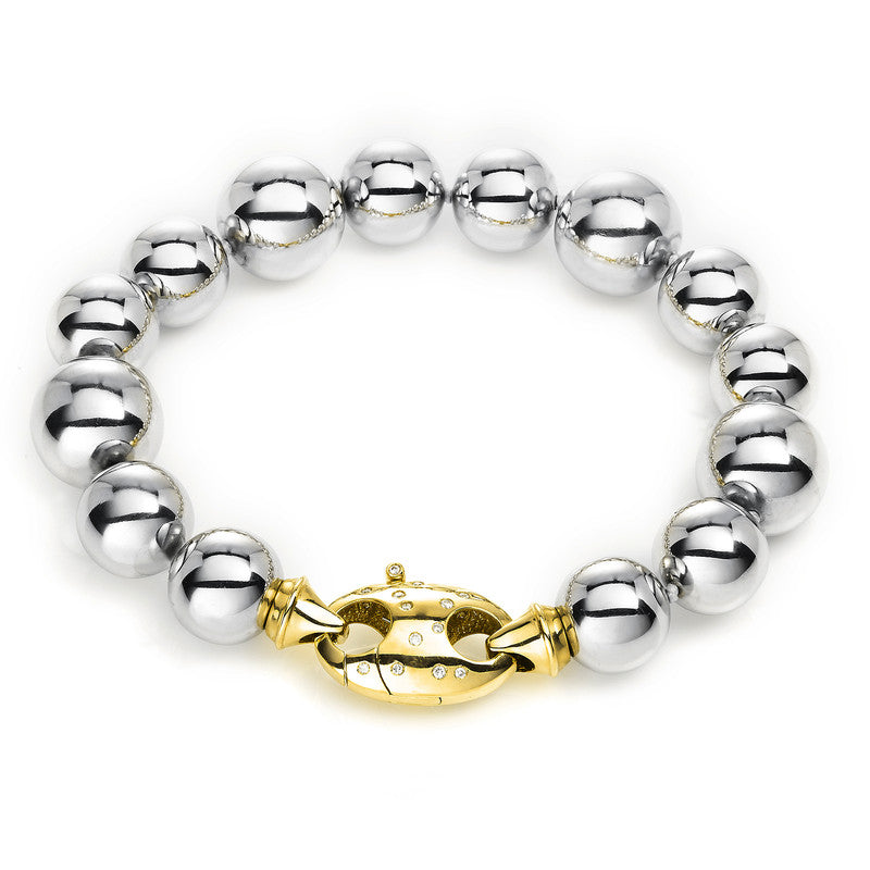 Armband 18 kt WG+GG, 26 Brill. 0,17 ct, TW-vsi/si, 14 Kugeln 12 mm + 14 mm