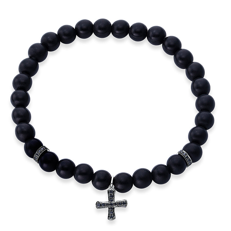 Armband 18 kt WG, 32 Brill. 0,10 ct, schwarz, 9 Brill. 0,08 ct, schwarz, 30 Onyx 46,21 ct schwarz