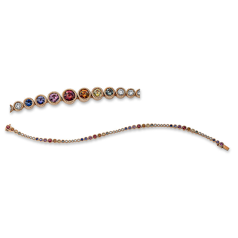 Armband 18 kt RG, 25 Brill. 0,44 ct, TW-si, 35 Saphire 2,32 ct fancy