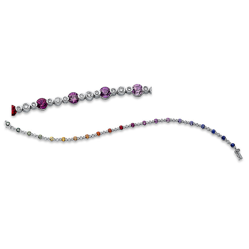 Armband 18 kt WG, 63 Brill. 0,60 ct, TW-si, 21 Saphire 3,13 ct fancy