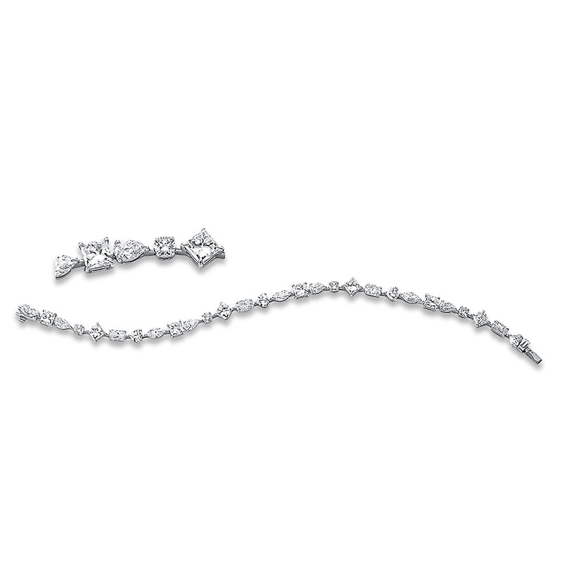 Armband 18 kt WG, 8 Princ. 4,07 ct, 4 Nav. 0,99 ct, 4 Herzschl. 1,08 ct, 4 Tropfen 0,94 ct, vsi