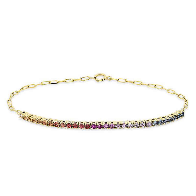 Armband 18 kt GG, 5 Saphire 0,15 ct pink, 26 Saphire 0,79 ct fancy